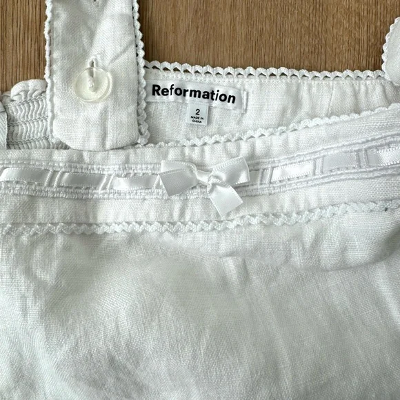 Reformation Eloise White Smocked Linen Tank Top Size 2 Resort Cruise Lace Basic - Picture 6 of 11